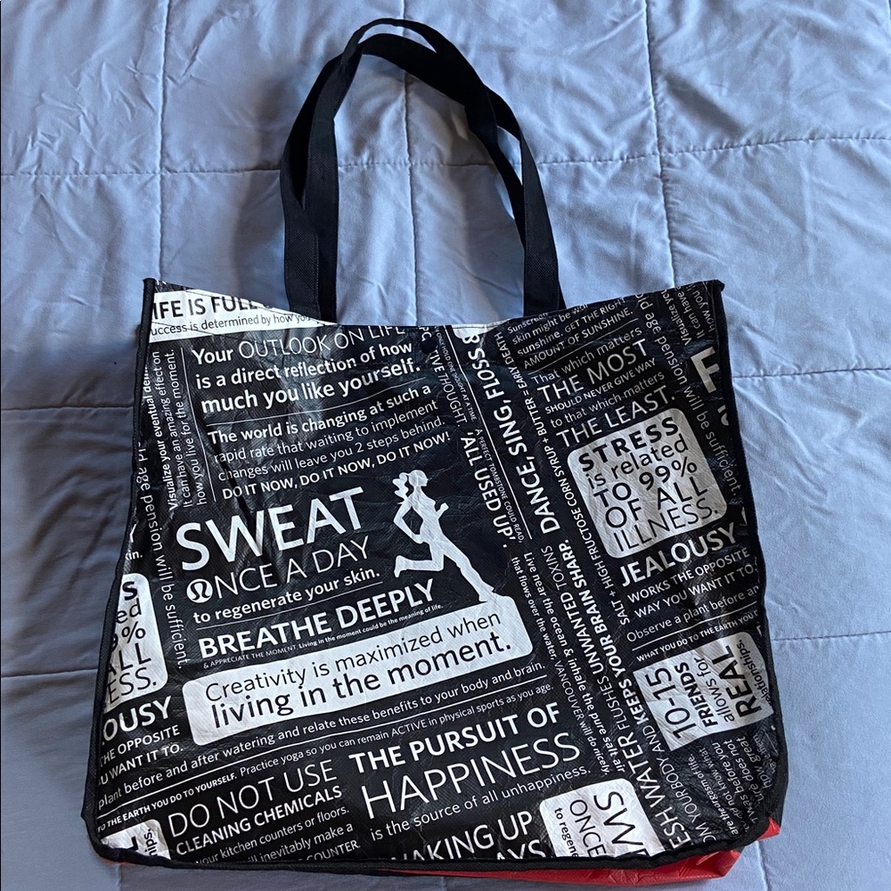 Free with Purchase lululemon athletica Black & Red Reusable Tote-button closure